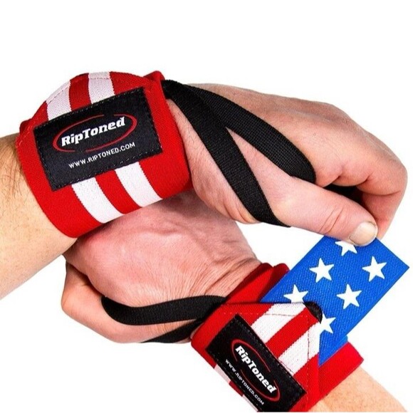 Rip Toned Wrist Wraps - 18" Professional Grade w Thumb Strap American Flag - Picture 3 of 3